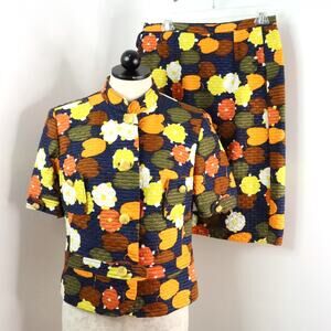 H. Neuber Women’s M/6 Vintage Mod MCM Floral Blazer Skirt Suit Set